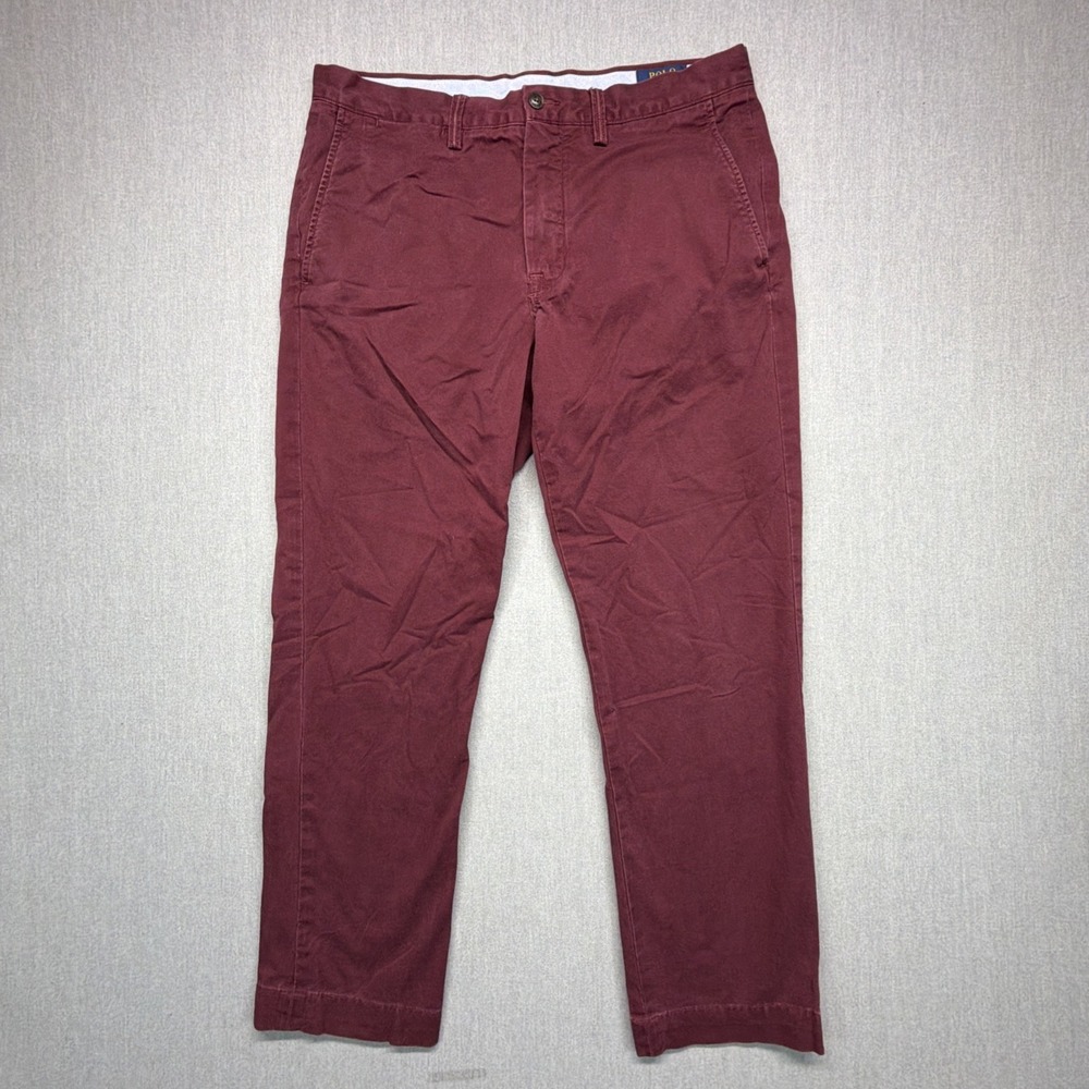 Polo Ralph Lauren Mens 34x30 (Fits34x28) Burgandy Stretch Straight Fit Chino